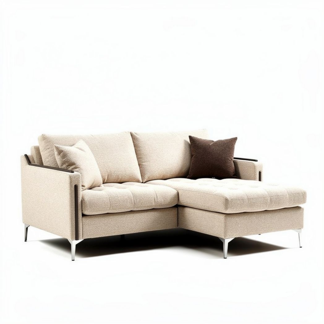 Compact sectional sofa with removable cushions in light beige fabric 150 x 100 x 80cm