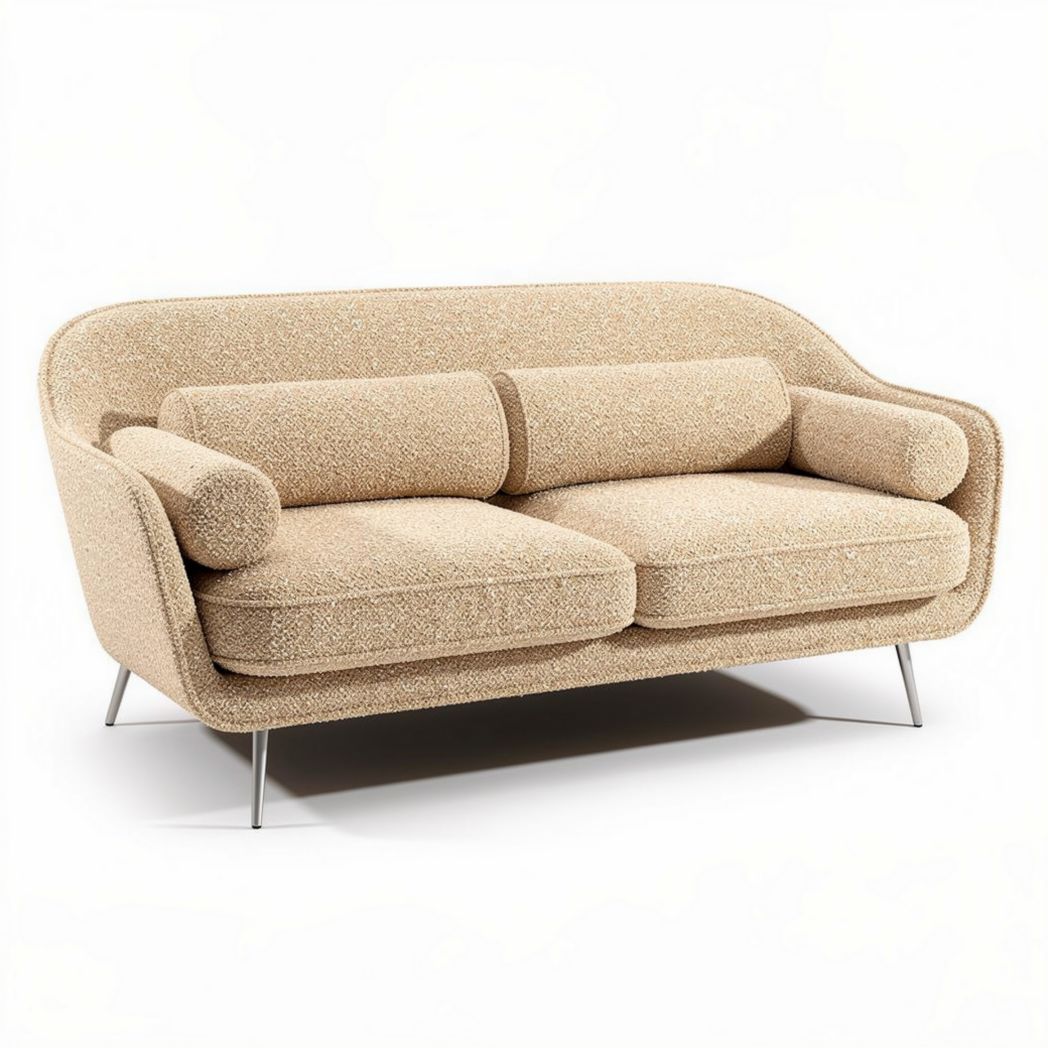 Fabric sofa with curved design and metal legs 200 x 90 x 85cm beige