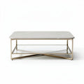 Marble top coffee table with glass shelf and gold metal frame 120 x 60 x 45cm
