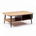 Wooden coffee table with open storage space and black metal legs 120 x 75 x 40cm