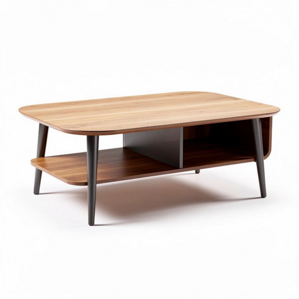Wooden coffee table with open storage space and black metal legs 120 x 75 x 40cm