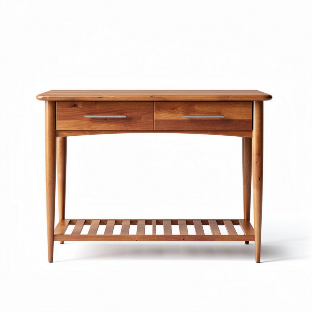 Solid wood console table with two drawers and open shelf 120 x 40 x 75cm