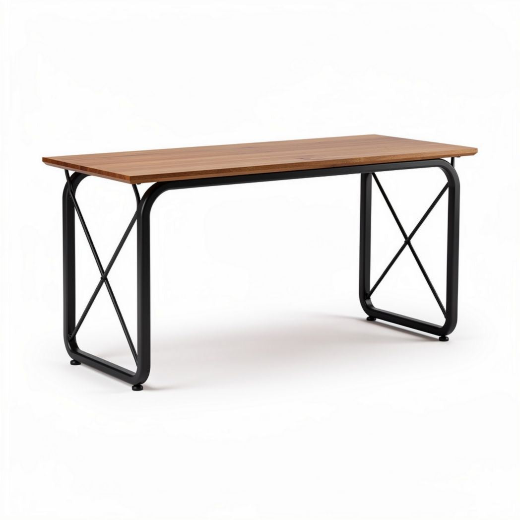 Wooden desk with metal frame for home office 150 x 75 x 75cm brown