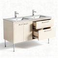 Double sink bathroom vanity with drawers in light wood finish 120 x 50 x 85cm
