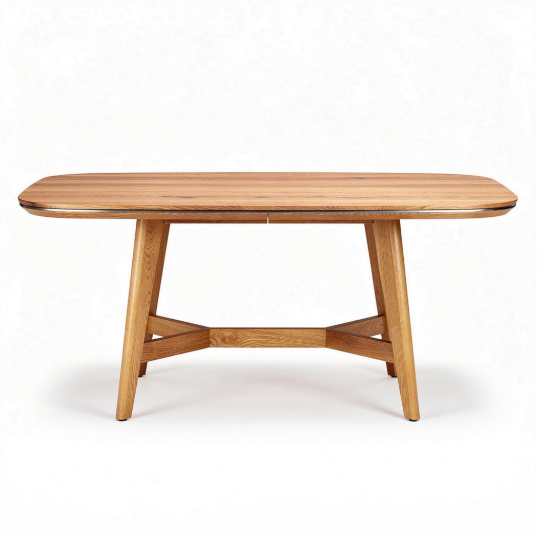 Oak dining table with rounded edges and natural finish 180 x 90 x 75cm