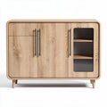 Wooden sideboard storage cabinet with glass door and adjustable shelves 120 x 40 x 75cm