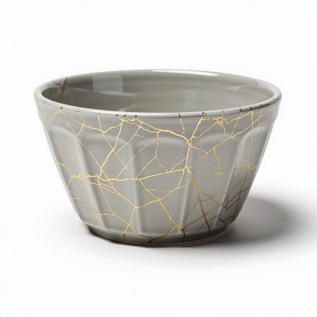 Ceramic serving bowl with gold crackle finish 20 x 20 x 10cm