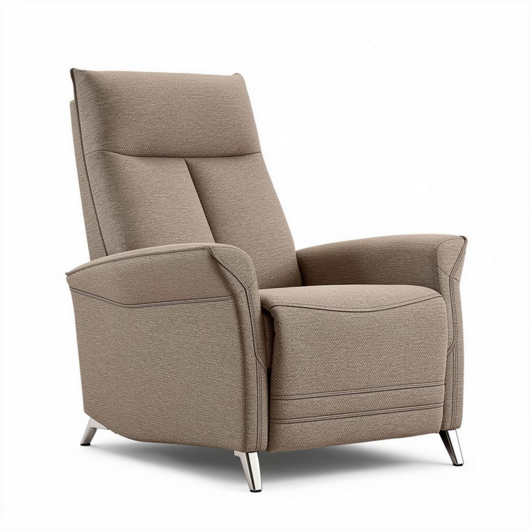 Reclining armchair in beige fabric with metal legs 85 x 80 x 100cm