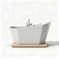 Freestanding modern bathtub with concrete finish and natural wood base 170 x 80 x 60cm