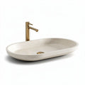 Stone oval sink with brass faucet 60 x 30 x 15cm for bathroom use