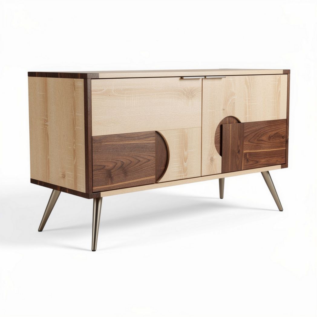 Wooden sideboard with storage compartments and metal legs 120 x 45 x 75cm