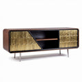 Wooden sideboard with brass textured doors and open shelving 150 x 40 x 70cm