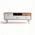 Wooden media console with white drawers and silver legs 120 x 40 x 50cm