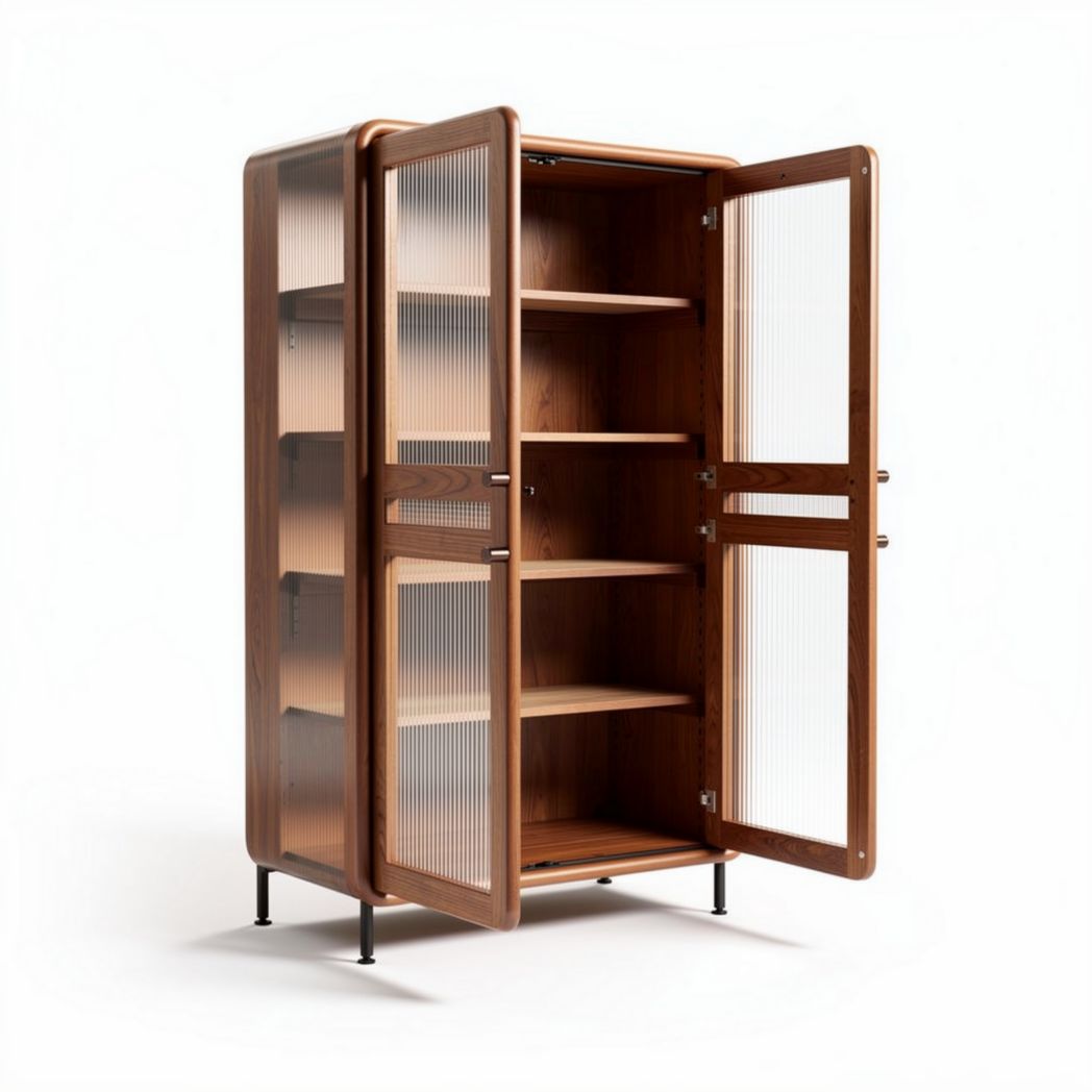 Wooden storage cabinet with glass doors and shelves 80 x 40 x 160cm