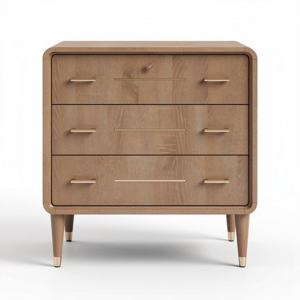 Wooden nightstand with three drawers and golden handles 60 x 45 x 50cm